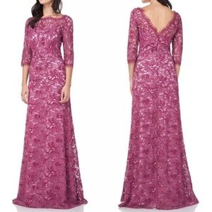 JS COLLECTIONS Boat Neck Lace Column Dress Gown Mauve Size 6